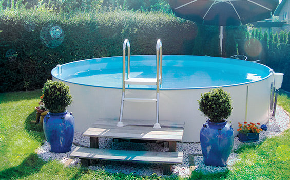 Aufstellbecken Set Milano Rundform blue Style Handlauf 1,35m