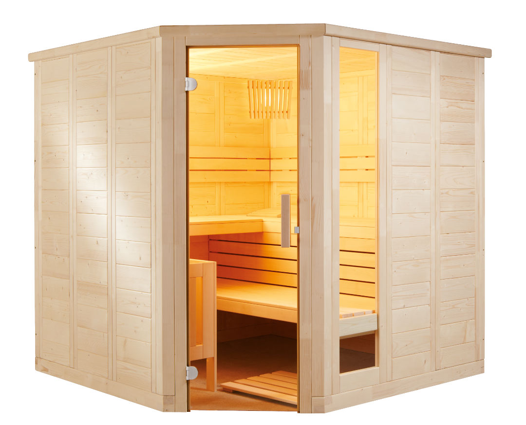 Harvia Massivsauna Komfort Corner aus massiver Fichte 2060 x 2060 x 2040mm