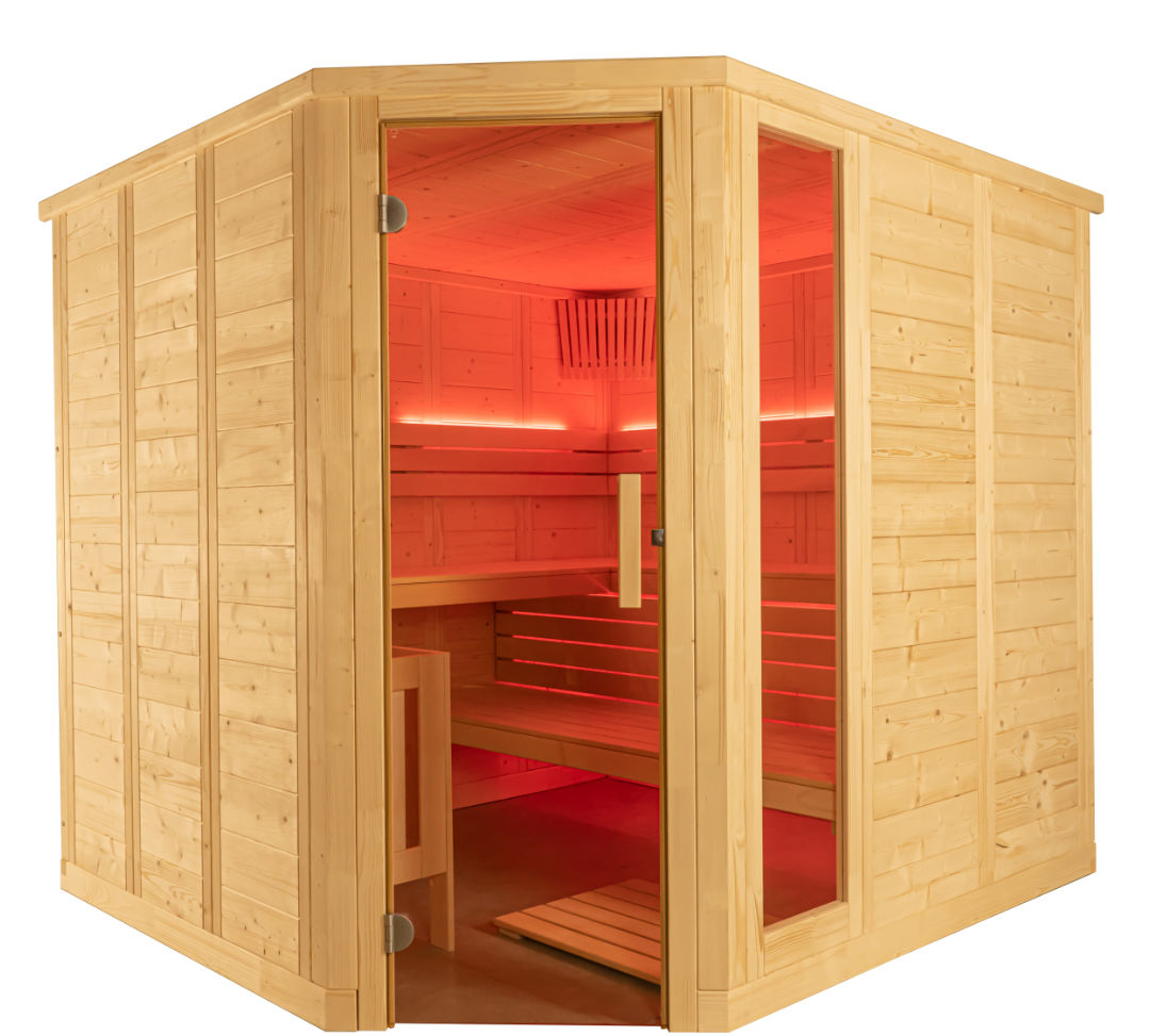 Harvia Massivsauna Komfort Corner aus massiver Fichte 2060 x 2060 x 2040mm