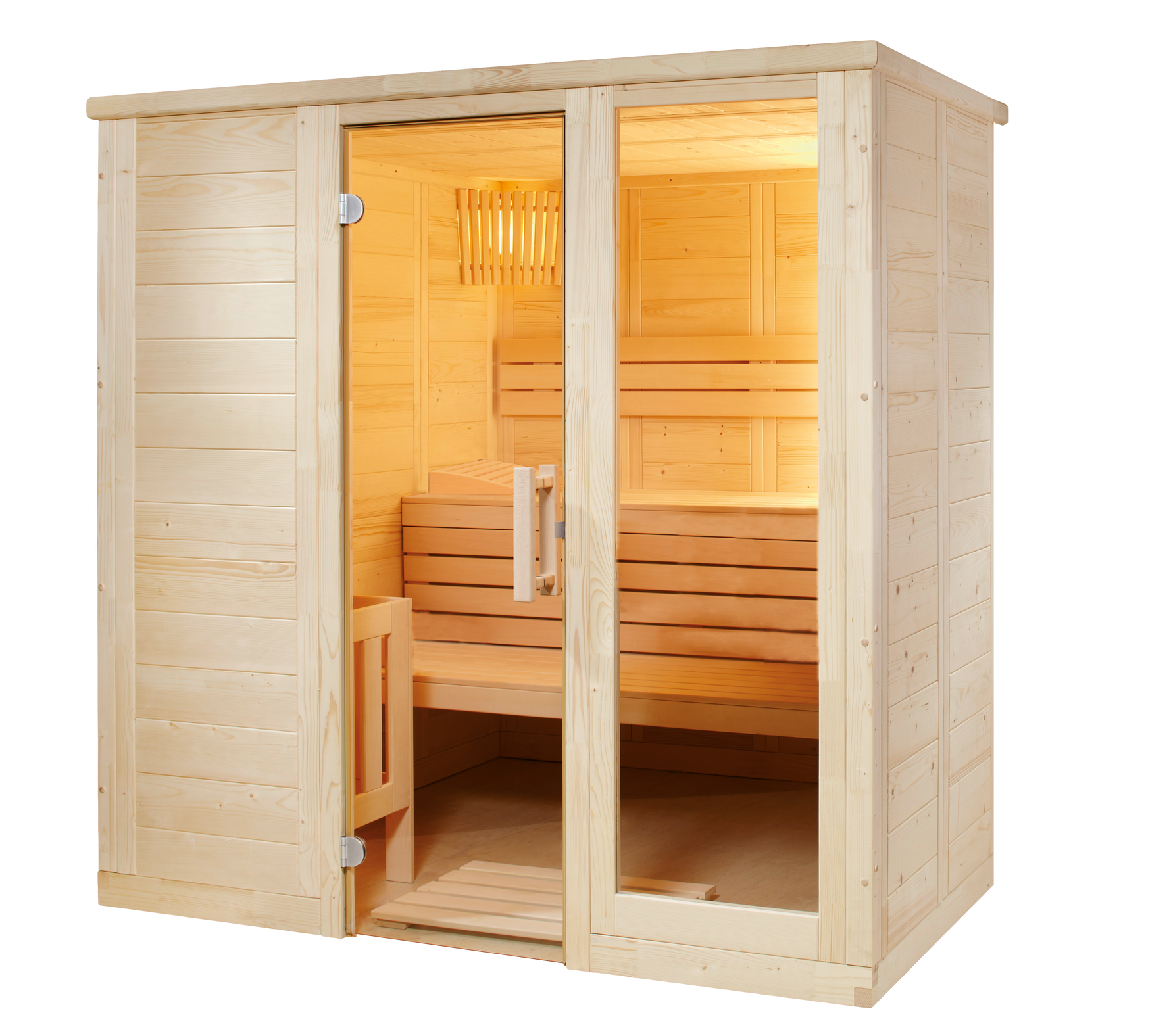 Massivsauna Komfort Small aus massiver Fichte 2080 x 1580 x 2040mm