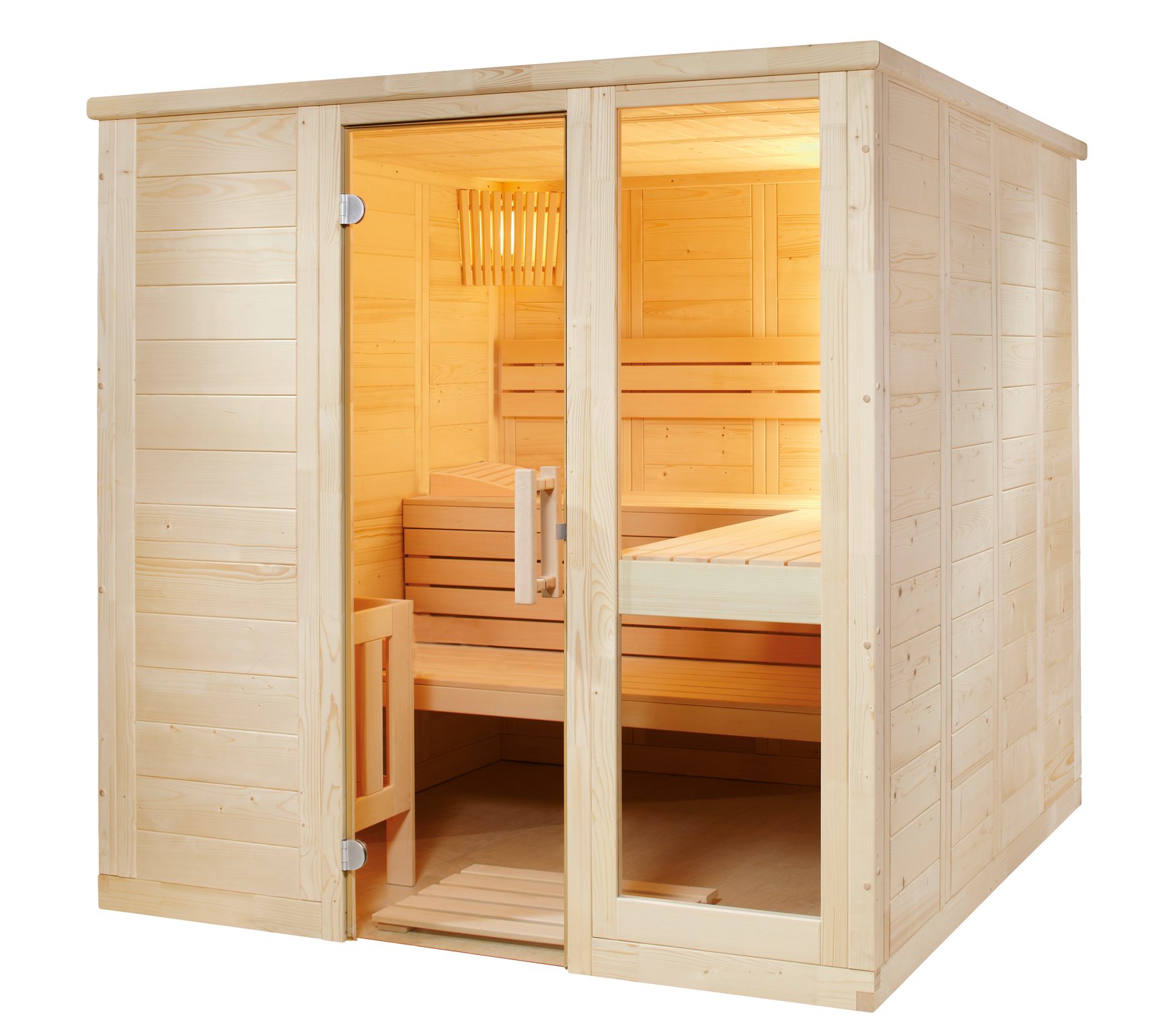 Massivsauna Komfort Large  aus massiver Fichte 2080 x 2060 x 2040mm