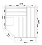 Massivsauna Alaska Corner aus massiver Fichte 2060 x 2060 x 2040mm