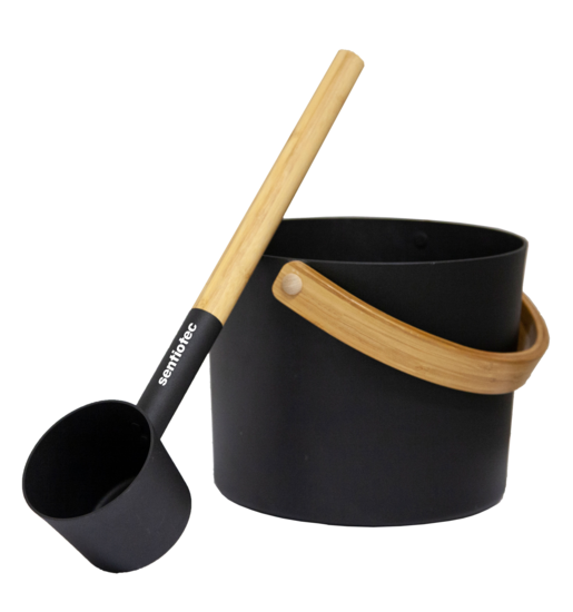 Saunazubehör Premium schwarz Kübel 4l und Kelle