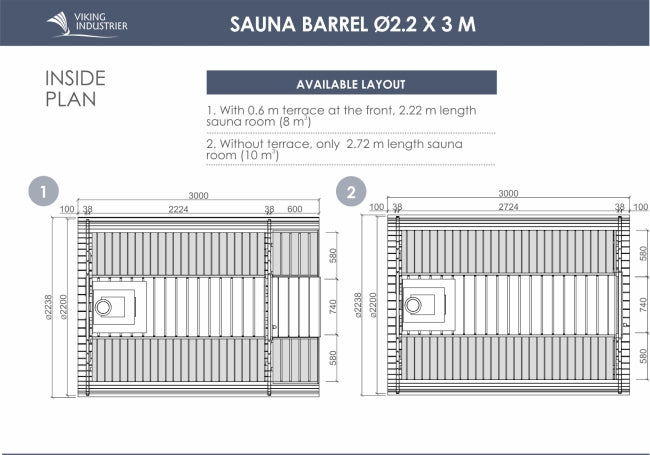 Ø2,2 x 3 m Luxus-Saunafass aus Thermoholz