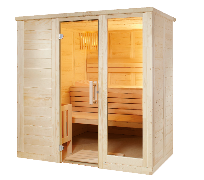 Massivsauna Komfort Small aus massiver Fichte 2080 x 1580 x 2040mm